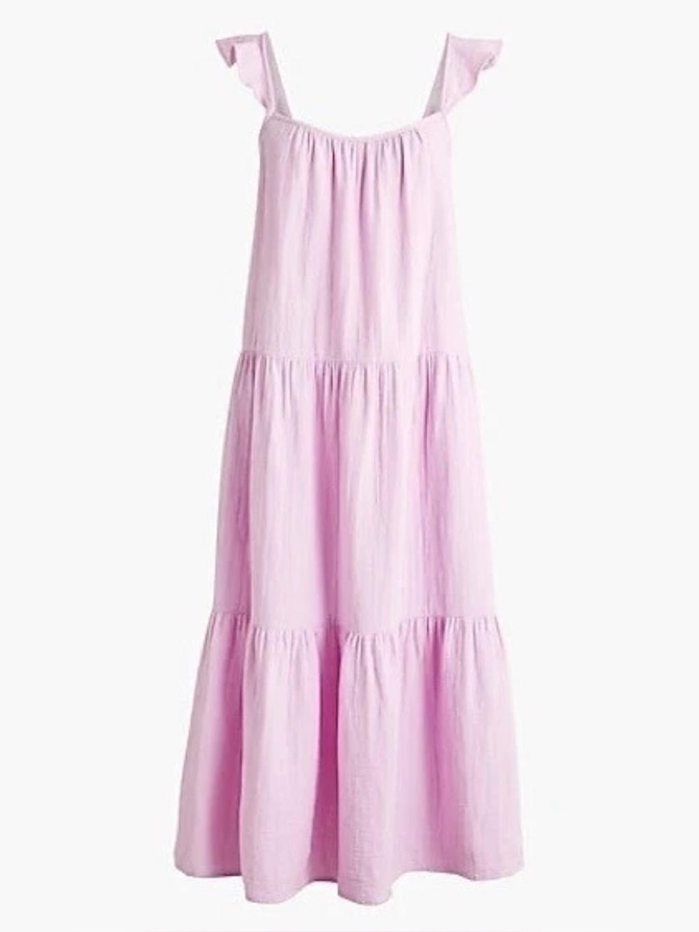 J Crew Size L Lilac Gauze Tiered Maxi Dress Ruffle Straps Pockets Peasant Boho